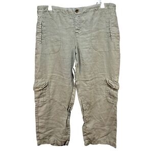XCVI Khaki Beige Ramie Twill Cropped Cargo Pants Size L Drawstring Utility Gorp